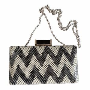 Black and White Sequin Evening Chevron Clutch